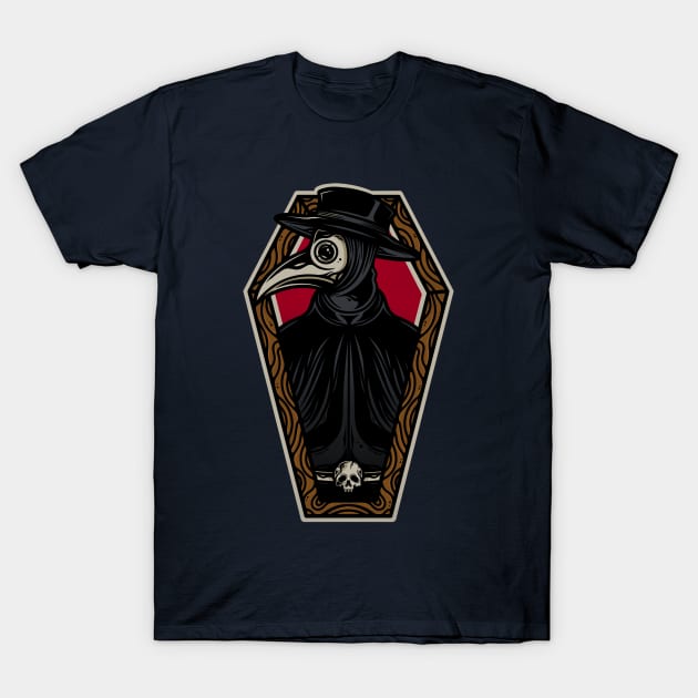 Plague Doctor Coffin Tattoo Design T-Shirt by Alundrart